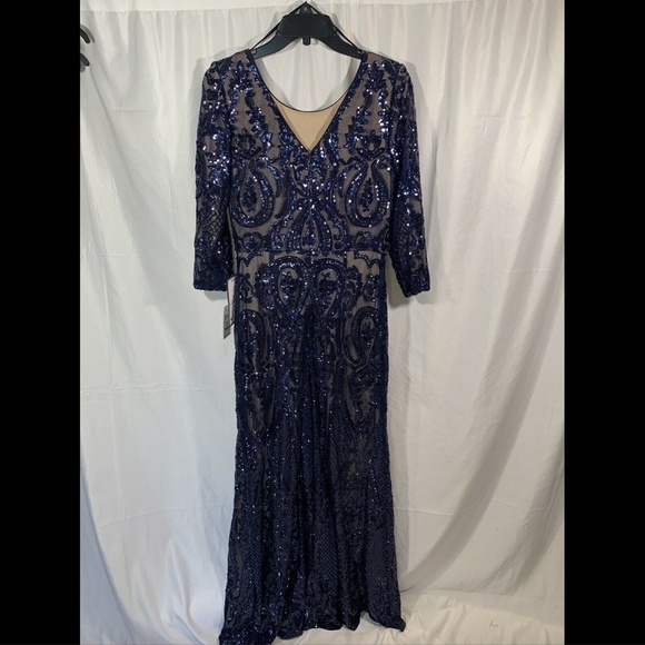 NWT $269‎ Alex Evenings Sequin Embroidered Mesh A-Line Gown Navy [ SZ 8 ] #E936 - Picture 9 of 12
